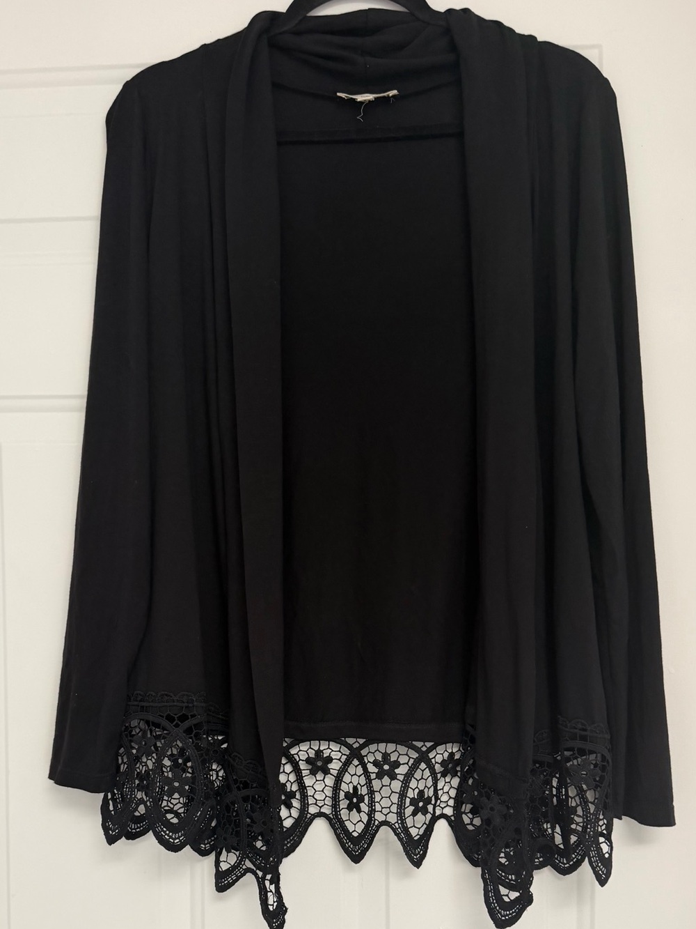 Women's Black Open-Front Cardigan with Lace Trim